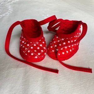 Baby Booties Cloth Shoes Red with White Polka Dots Ties Quilted Handmade